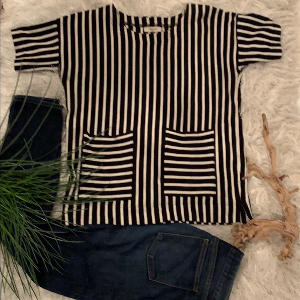 GUC Madewell black & white striped boxy tee (S)